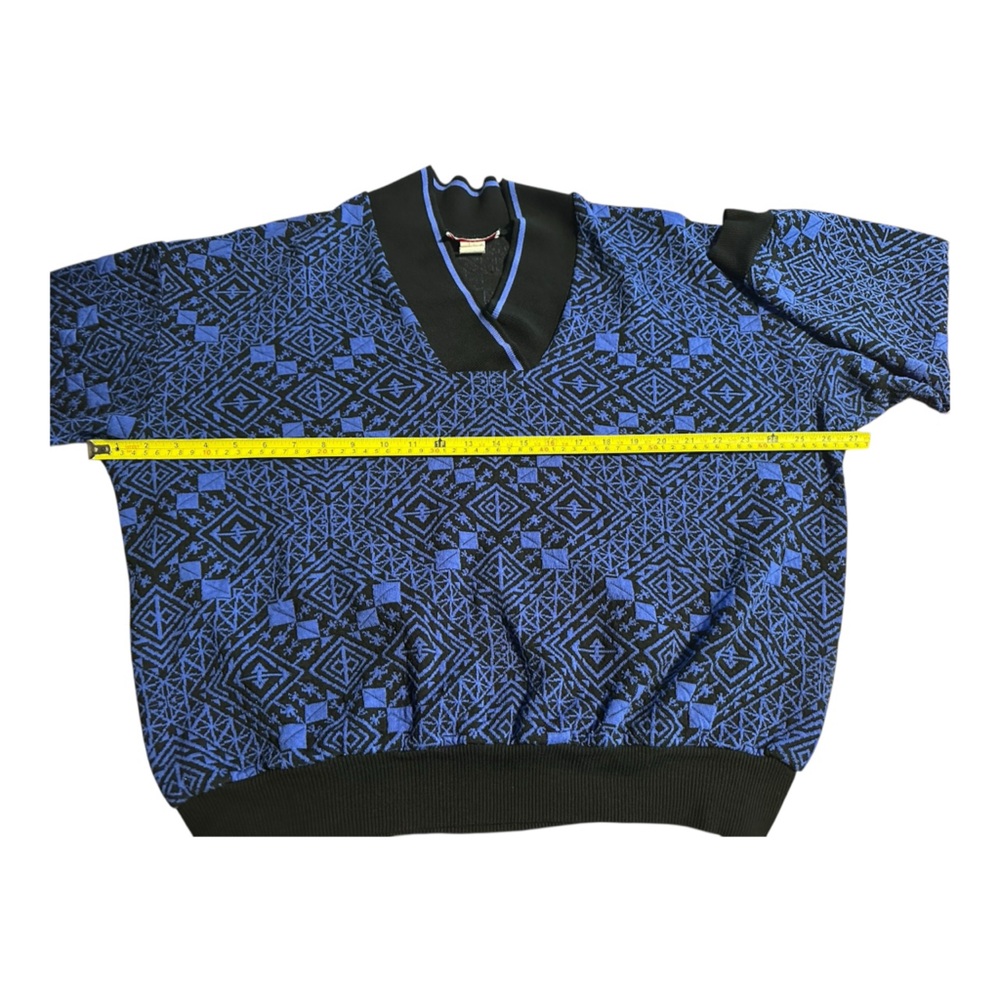 Vintage Young Stuff Geometric Deep Periwinkle Black Knit Sweater Made in USA L - Picture 5 of 9